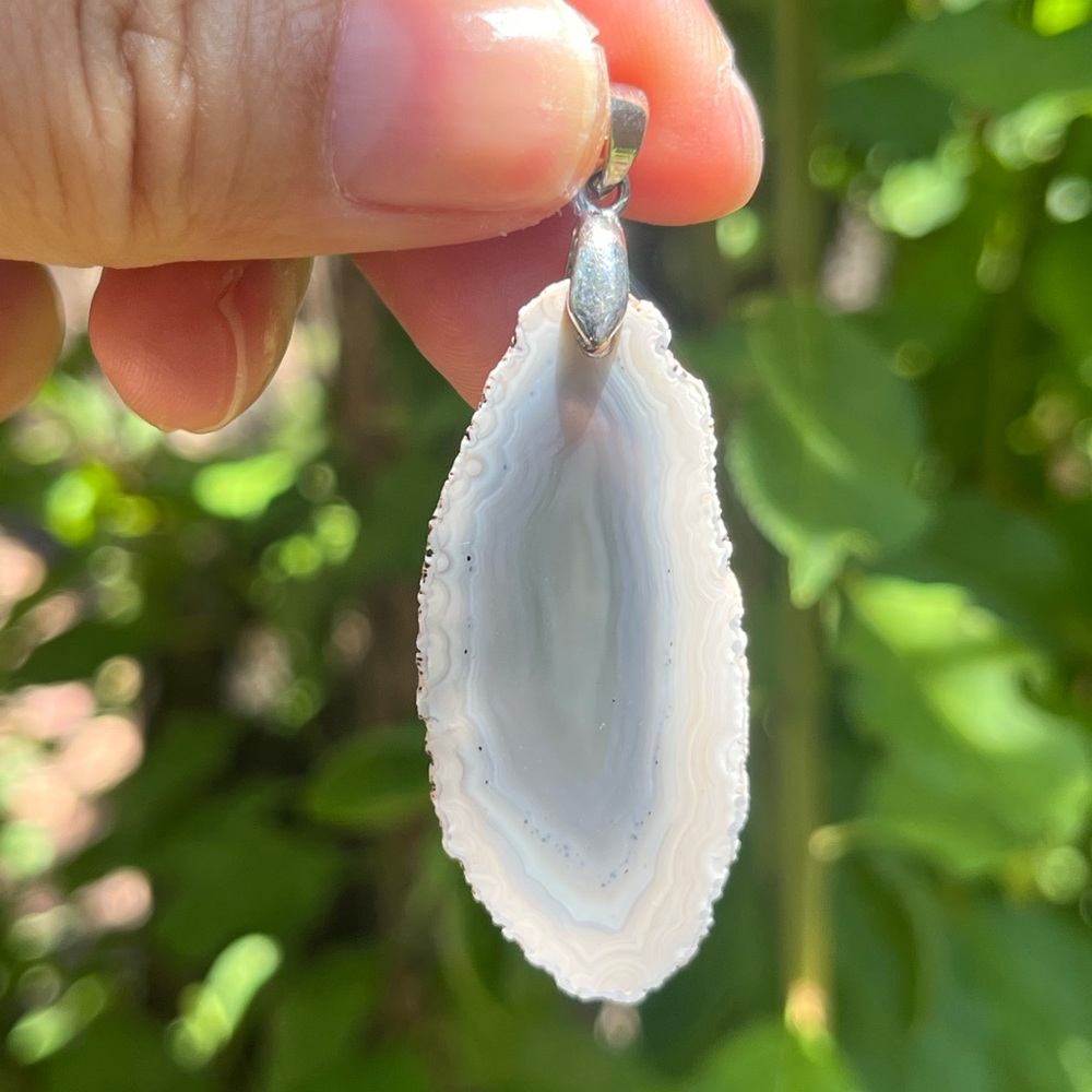 925 silver plated‎ translucent freeform agate pendant